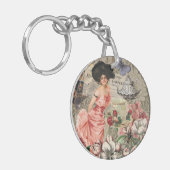 Coffee Lady Victoriaans Vrouw Roze Classy Sleutelhanger (Voorkant Links)