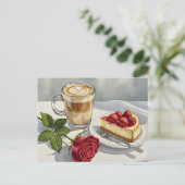 Coffee Latte Cheesecake Aardbei Roos Briefkaart (Staand voorkant)