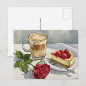 Coffee Latte Cheesecake Aardbei Roos Briefkaart (Voorkant / Achterkant)