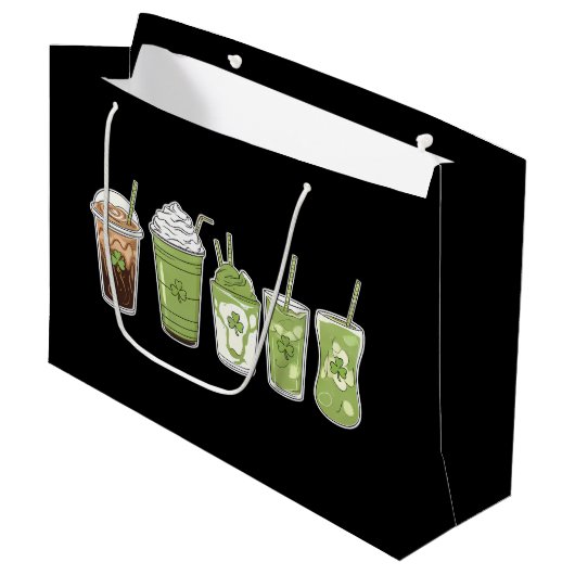 Coffee Latte Green Schattige Irish St Patrick's Da Groot Cadeauzakje (Voorkant Gekanteld)