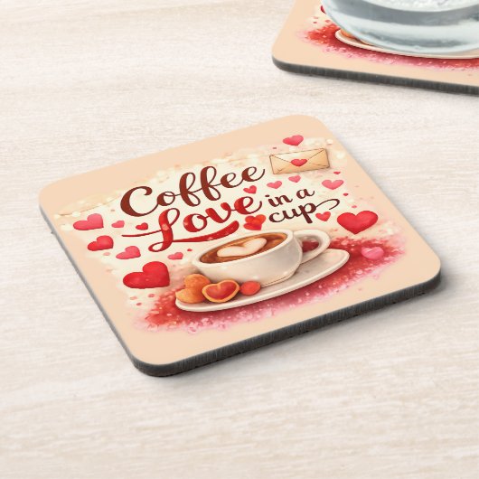 Coffee Love in a Cup Coffee Lovers Valentines Pink Bier Onderzetter (Linkerzijde)