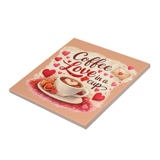 Coffee Love in a Cup Valentine Soft Brown Tegeltje (Zijkant)