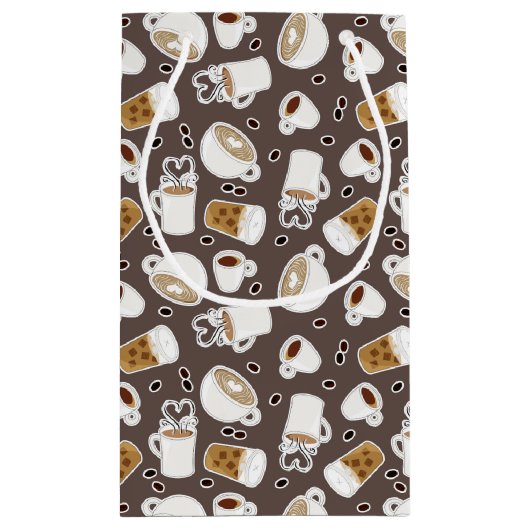 Coffee Lover Pattern Brown Klein Cadeauzakje (Achterkant)