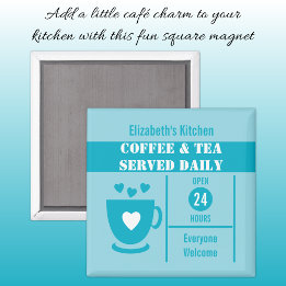 Coffee lovers custom name white blue magneet