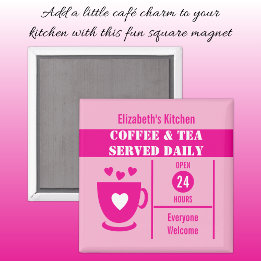 Coffee lovers custom name white pink magneet