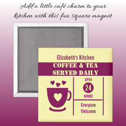 Coffee lovers custom name yellow burgundy magneet