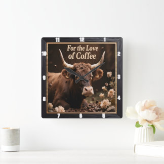 Coffee Loving Bull Vierkante Klok