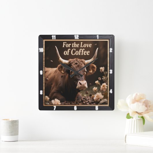 Coffee Loving Bull Vierkante Klok (Huis)
