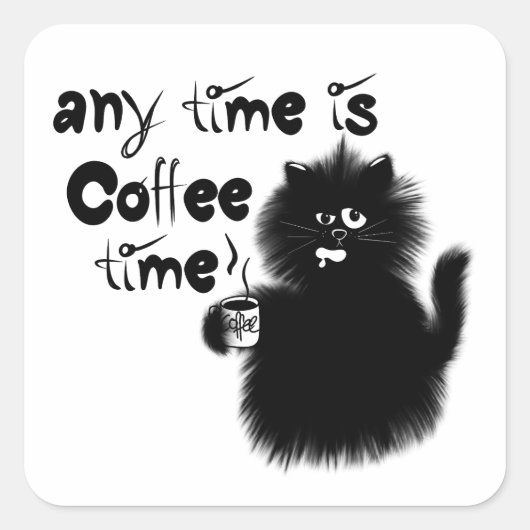 Coffee loving cat vierkante sticker (Voorkant)