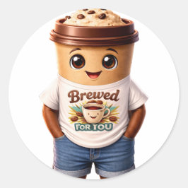 Coffee Man – Fun Design for True Caffeine Kings Ronde Sticker