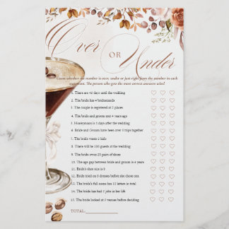 Coffee Martini Over or Under Bridal Shower Game