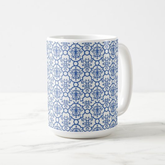 Coffee Mok-Blue Damask Koffiemok (Voorkant rechts)