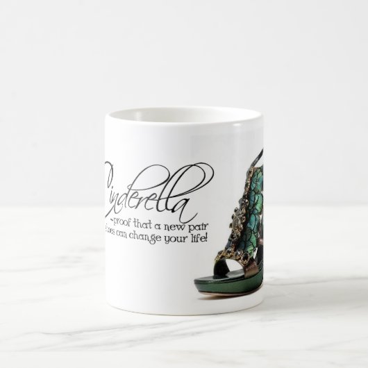 Coffee Mok Cinderella Peacock Feathers Shoes Quote (Center)