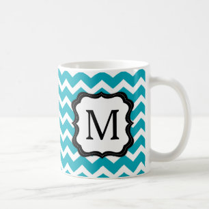 Coffee-Mok voor Turquoise en Black Chevron Monogra Koffiemok