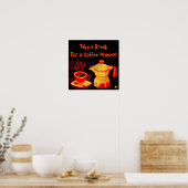 COFFEE MOMENT/Red Yellow Coffee Cup en Coffeepot Poster (Keuken)