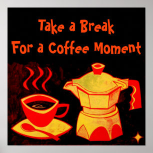 COFFEE MOMENT /Rode Gele Koffiekop en Koffiepot Poster