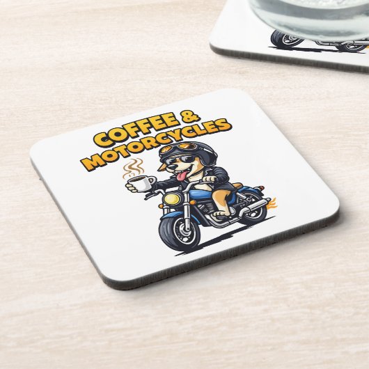 Coffee & Motorcycles Dog Biker Artwork Bier Onderzetter (Linkerzijde)