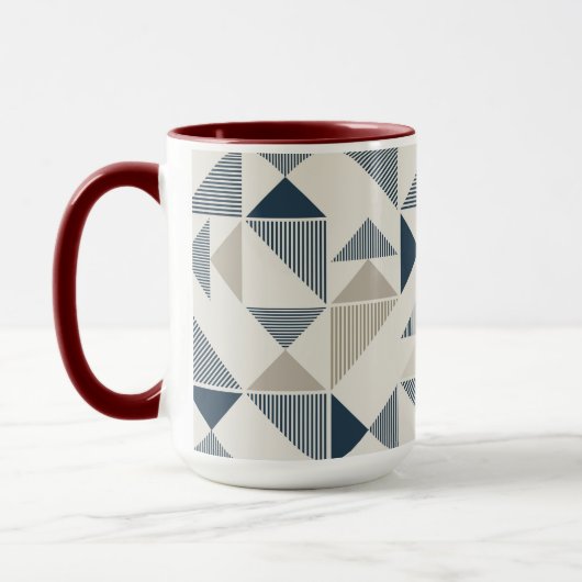 Coffee Mug – Blue & Beige Triangle Design (Gauche)