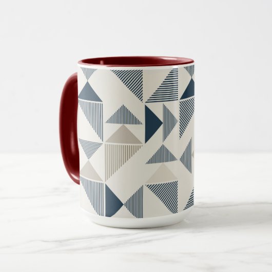 Coffee Mug – Blue & Beige Triangle Design Mok (Voorkant links)