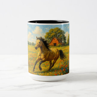 Coffee Mug with Running Horse Original Artwork Tweekleurige Koffiemok