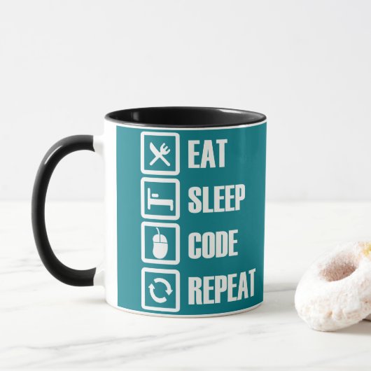 Coffee Mugs programmeren :  EAT-SLEEP-CODE-REPEAT Mok (Met donut)