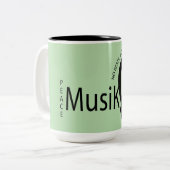 "Coffee + Musik = Peace  Tweekleurige Koffiemok (Voorkant links)