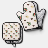 Coffee Pattern with Beans, Cups, and Coffee trees Ovenwant & Pannenlap Set (Voorkant / Achterkant)