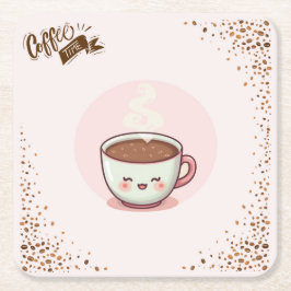 Coffee Pink Aesthetic Kwaii style Coaster Vierkante Kartonnen Onderzetter