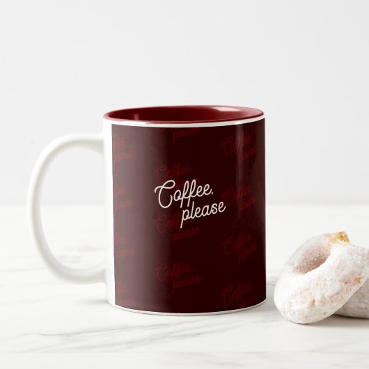 "Coffee, please" Minimal, Elegant, Pattern  Tweekleurige Koffiemok (Met donut)