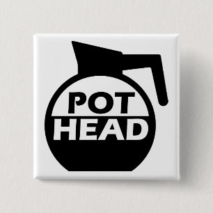 Coffee Pot Head Funny Button Badge Caffeine