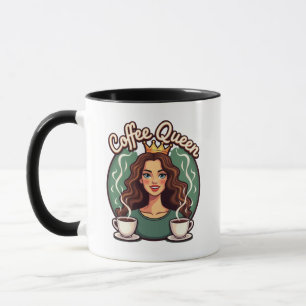 Coffee Queen: koninklijke vrouw met kroon en koffi Mok
