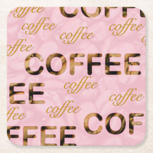 Coffee roze goud vierkante kartonnen onderzetter