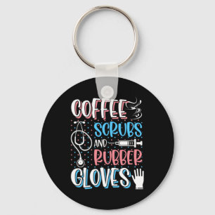 COFFEE SCRUBS RUBBER GLOVES RN Registered Nurse Sleutelhanger