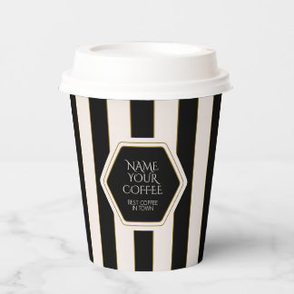 Coffee Shop Black and Cream Stripes with Gold Papieren Bekers