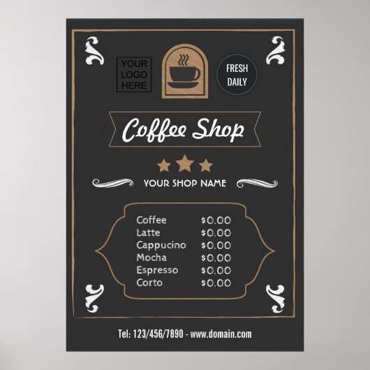 Coffee Shop Retro logo toevoegen Menu Poster (Voorkant)