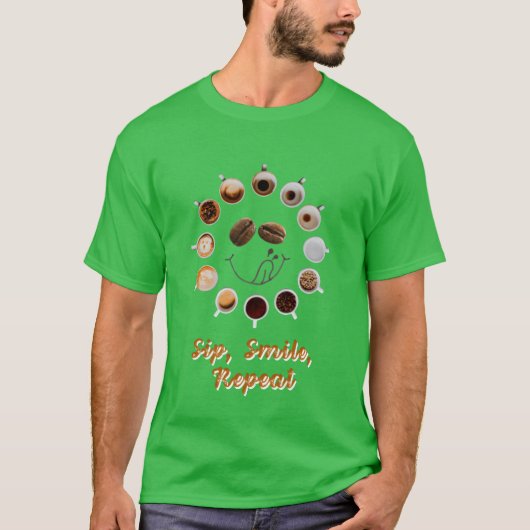Coffee sip smile repeat gift for coffee lovers boy t-shirt (Voorkant)