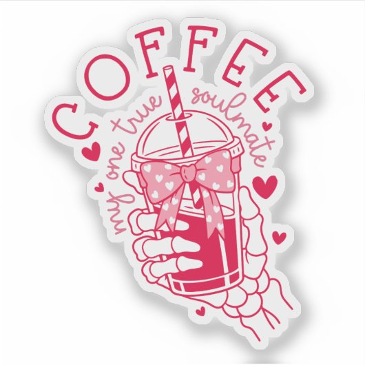 Coffee Soulmate Rode Harten Skelet Hand Sticker (Voorkant)
