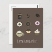 Coffee Sweets Happy Birthday Name Kaart (Voorkant / Achterkant)