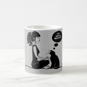 Coffee Tea Hot Cocaca Mok Meditate Yoga Girl Cat