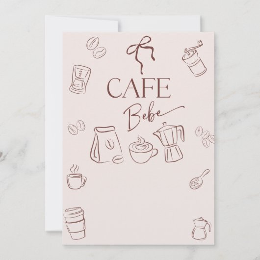 Coffee Theme Beige Bow Cafe Bebe Baby Shower Kaart (Achterkant)