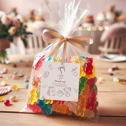 Coffee Theme Beige Cafe Bebe Brewing Baby Shower Bedankjes Labels