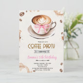 Coffee theme girl party invitation (Debout devant)