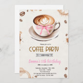 Coffee theme girl party invitation (Devant / Derrière)