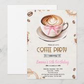 Coffee theme girl party invitation kaart (Voorkant / Achterkant)
