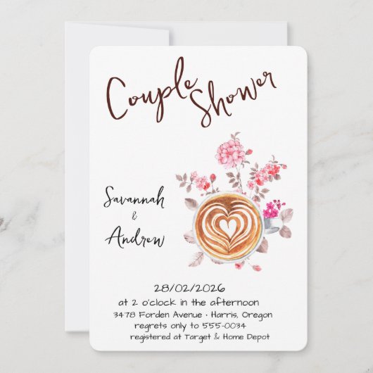 Coffee Themed Couple Shower Invitation (Devant)
