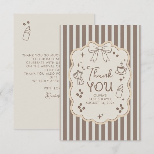 Coffee Themed Whimsical Baby Shower Bedankkaart (Voorkant / Achterkant)