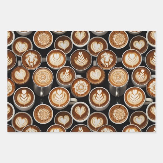 Coffee Themed Wrapping Paper Flat Sheet Set of 3 (Voorkant 2)