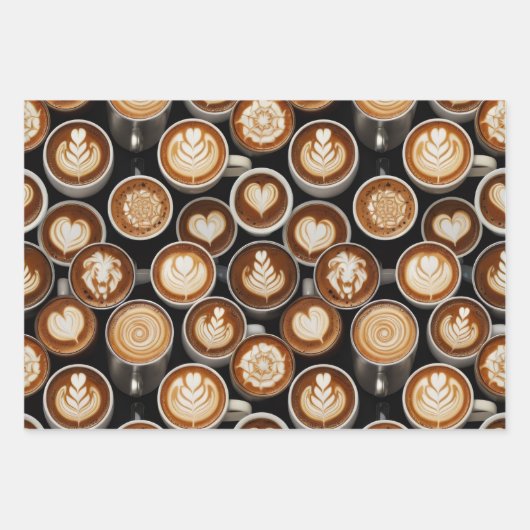 Coffee Themed Wrapping Paper Flat Sheet Set of 3 (Voorkant)