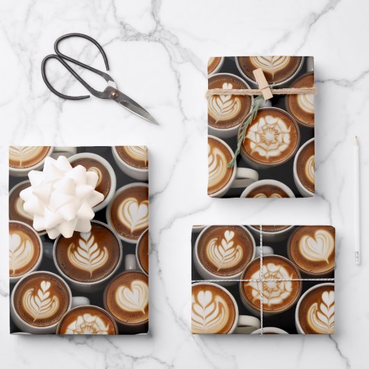 Coffee Themed Wrapping Paper Flat Sheet Set of 3 (Voorkant)