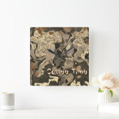 Coffee Time Brown Splash Vierkante Klok (Huis)